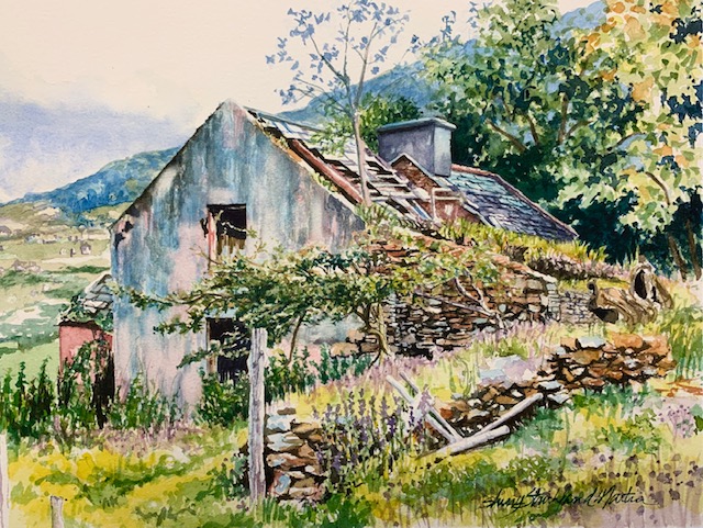 "Vintage Scotland" 11" x 14" watercolor from clients travel photo c.2019