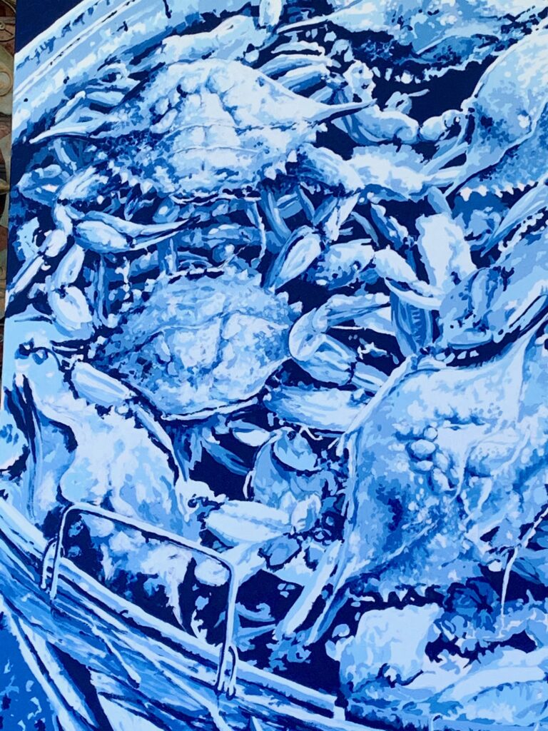 "Basket of Blues in Blue" Varnished Acrylics on Museum Wrapped Canvas 40"x 30" Available at Thibault Gallery Beaufort, SC