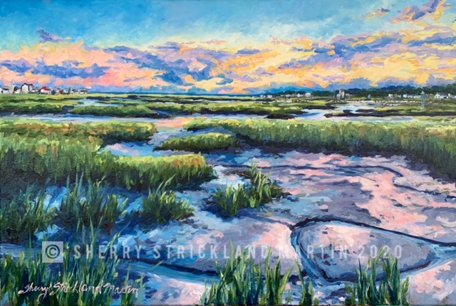 SOLD: Charleston, SC "Garden City Sunset" Oils on Canvas 24"x36" Framed
