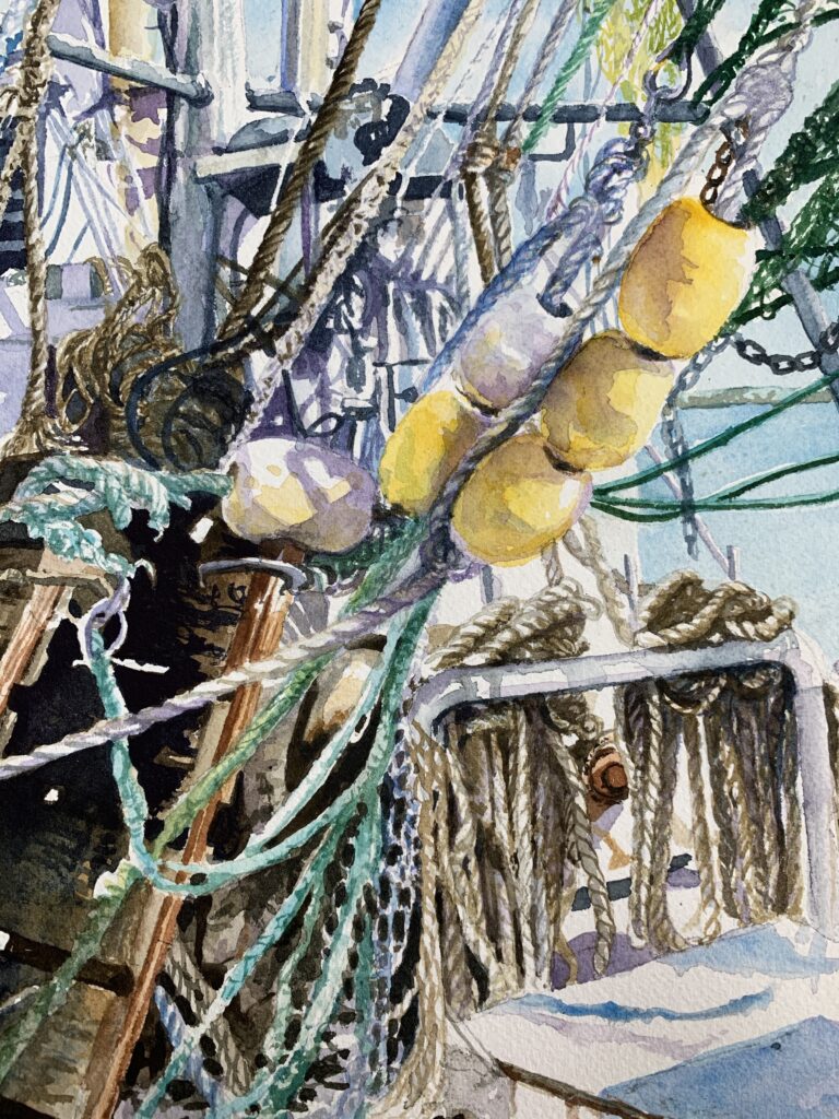 Original (SOLD) & Giclee Prints 11 x 14". "Ropes & Rigs" original framed-  22" x 18" framed watercolor Available at Thibault Gallery Beaufort, SC