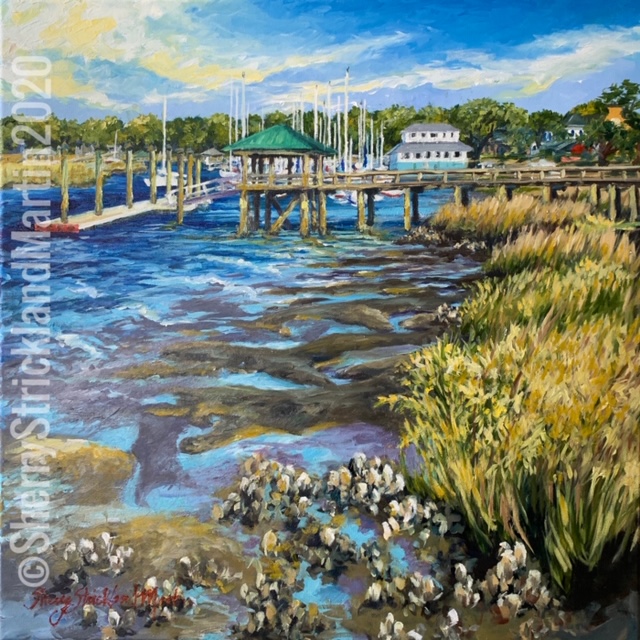 "Lowcountry Sunlight: Marina View" Oil 24" x 24" Framed Contact Thibault Gallery Beaufort, SC for purchase.