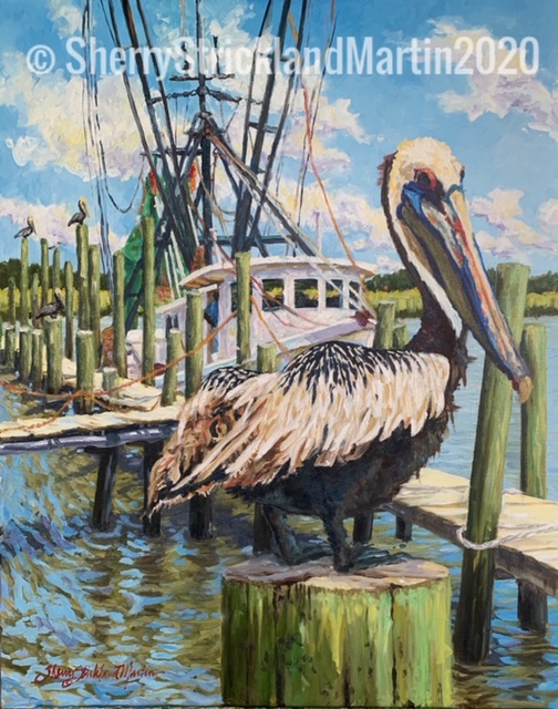 Original SOLD. Giclee Prints on paper Available-"Dockside Dinner" Oils 24"x 30"