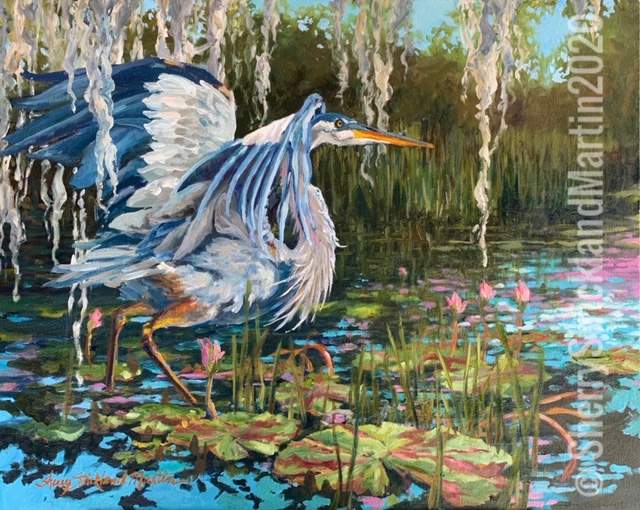 Original & Canvas or Watercolor paper Giclee Prints Available-"Great Blue" -Original Oils 20"x30" available at Thibault Gallery, Beaufort, SC 