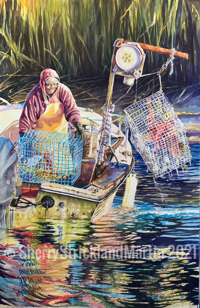 "Morning Catch on Caper's Creek" Watercolor Image size 25" x 40" 