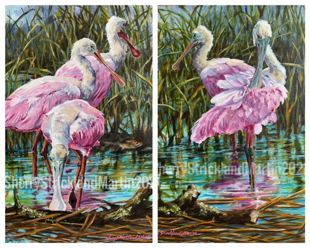 "Tickled Pink 1 & 2" A pair of 18' x 24" Oils on stretched canvas Pair: Contact Sherry. Prints Available.